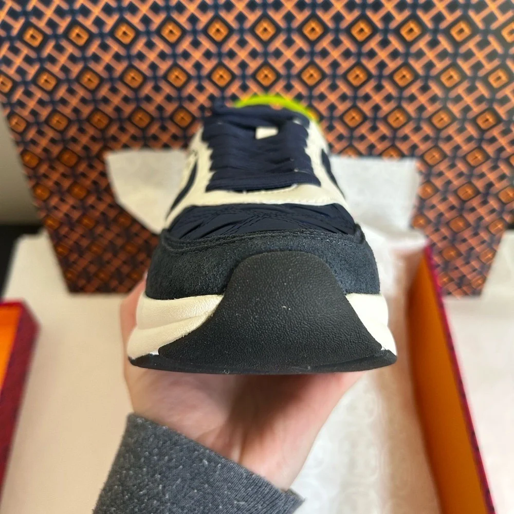 Tory Burch Kick Trainer Sneaker Size 6 Tory Navy White Blue Satin